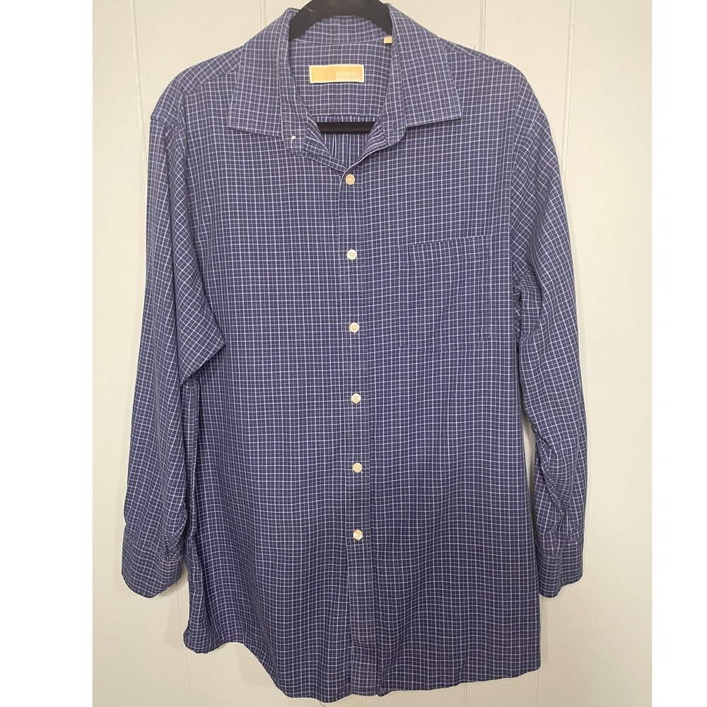 MICHAEL Michael Kors Men's Blue Plaid Button Down Dress Shirt 16 1/2(32/33)